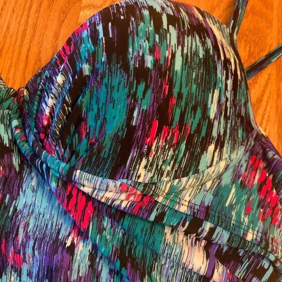 Assets By Spanx Blue and Red One Piece Swimsuit with Ruffled Skirt - Picture 2 of 7